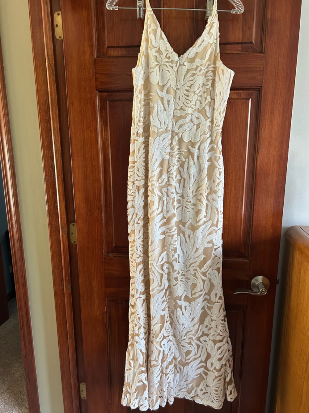Dress the Population Cream Lace Maxi Slip Dress
